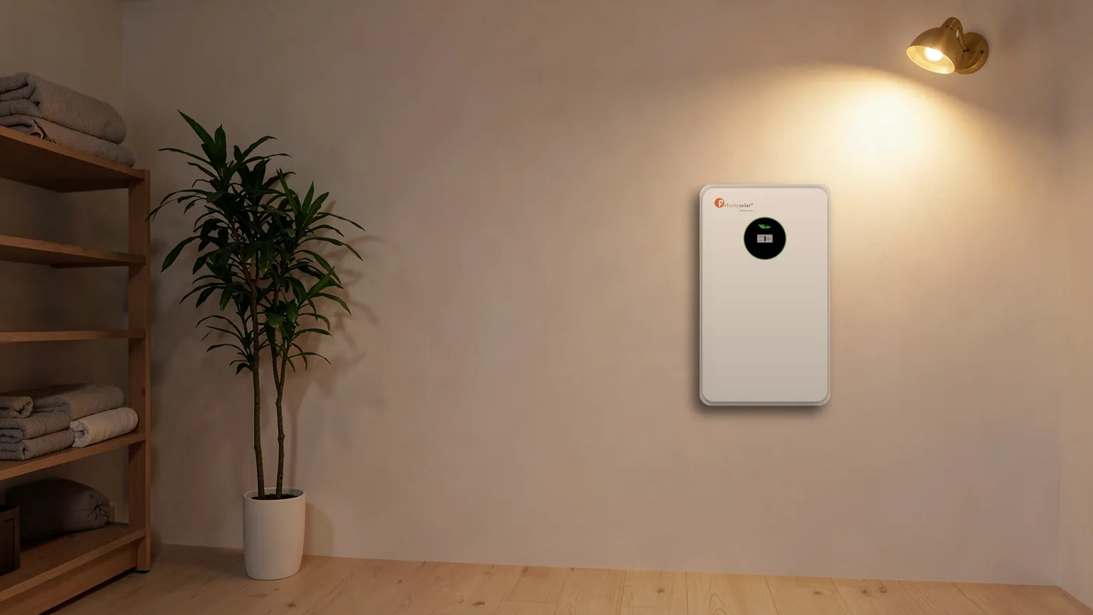 Magazyn energii Felicity FLA48171-EU na ścianie wnętrza wieczorem (wizualizacja)