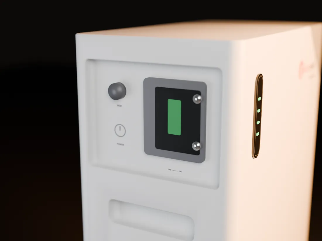 Panel przyłączy: Wi-Fi, POWER i wyłącznik DC (wizualizacja 3D)